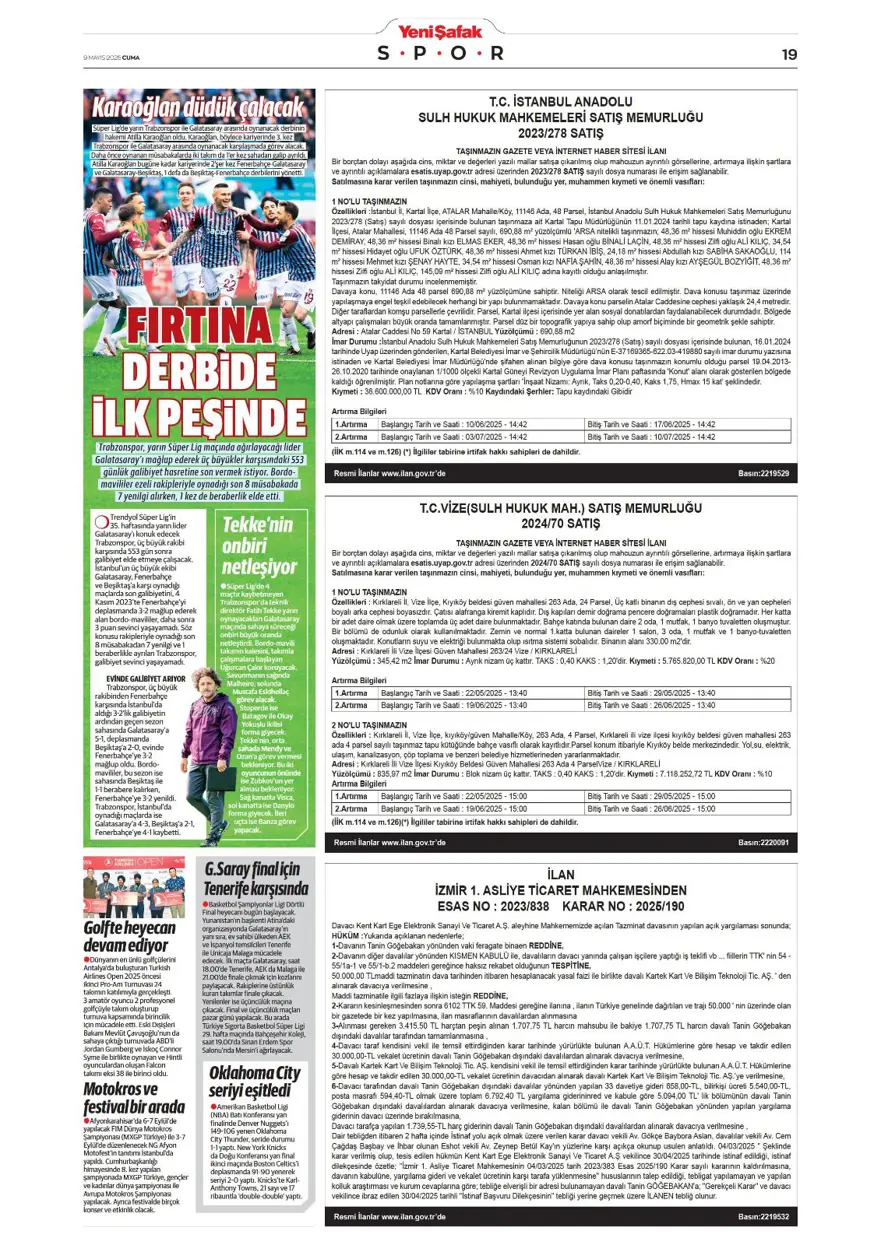 "Galatasaray 10'un peşini bırakmıyor" (9 Mayıs 2025 spor manşetleri) 35