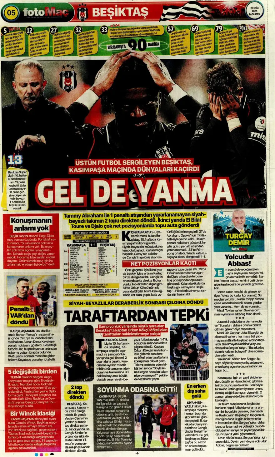 "Kartal'ı bitiren 25 saniye" (27 Ekim 2025 spor manşetleri) 6