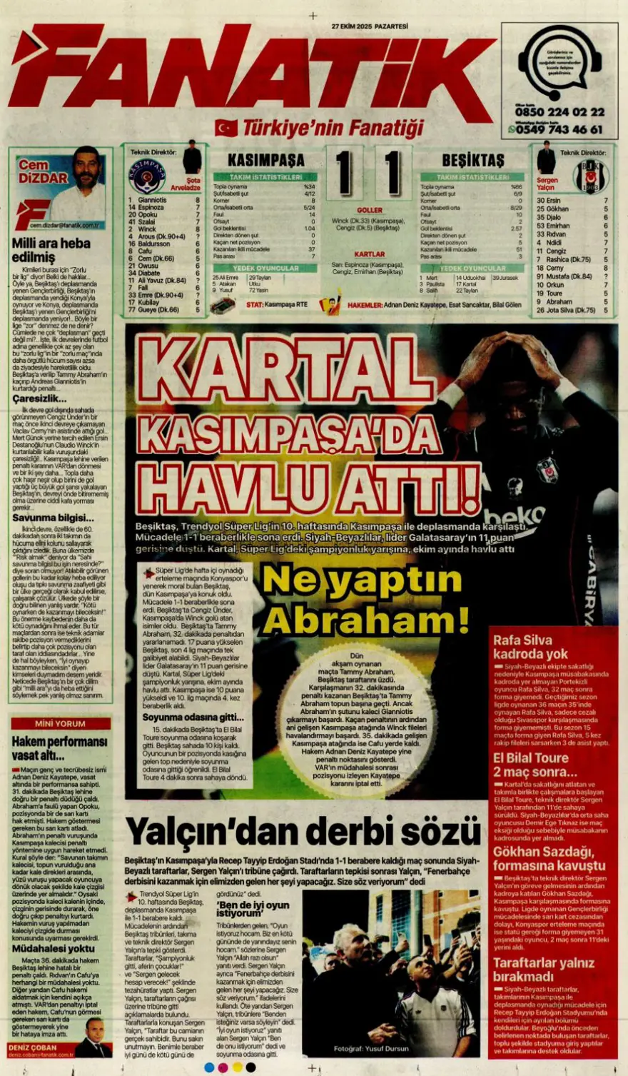 "Kartal'ı bitiren 25 saniye" (27 Ekim 2025 spor manşetleri) 3