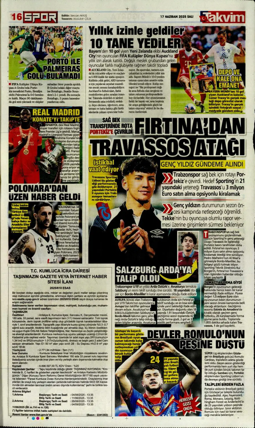 "Çalhanoğlu geri sayımı" (17 Haziran 2025 spor manşetleri) 27