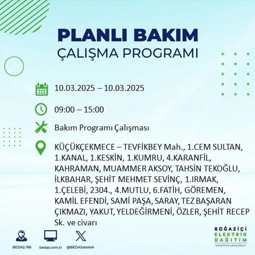İstanbul'un 22 ilçesinde yarın elektrik kesintisi yaşanacak: Elektrikler ne zaman gelecek? (10 Mart BEDAŞ planlı kesinti programı) 52