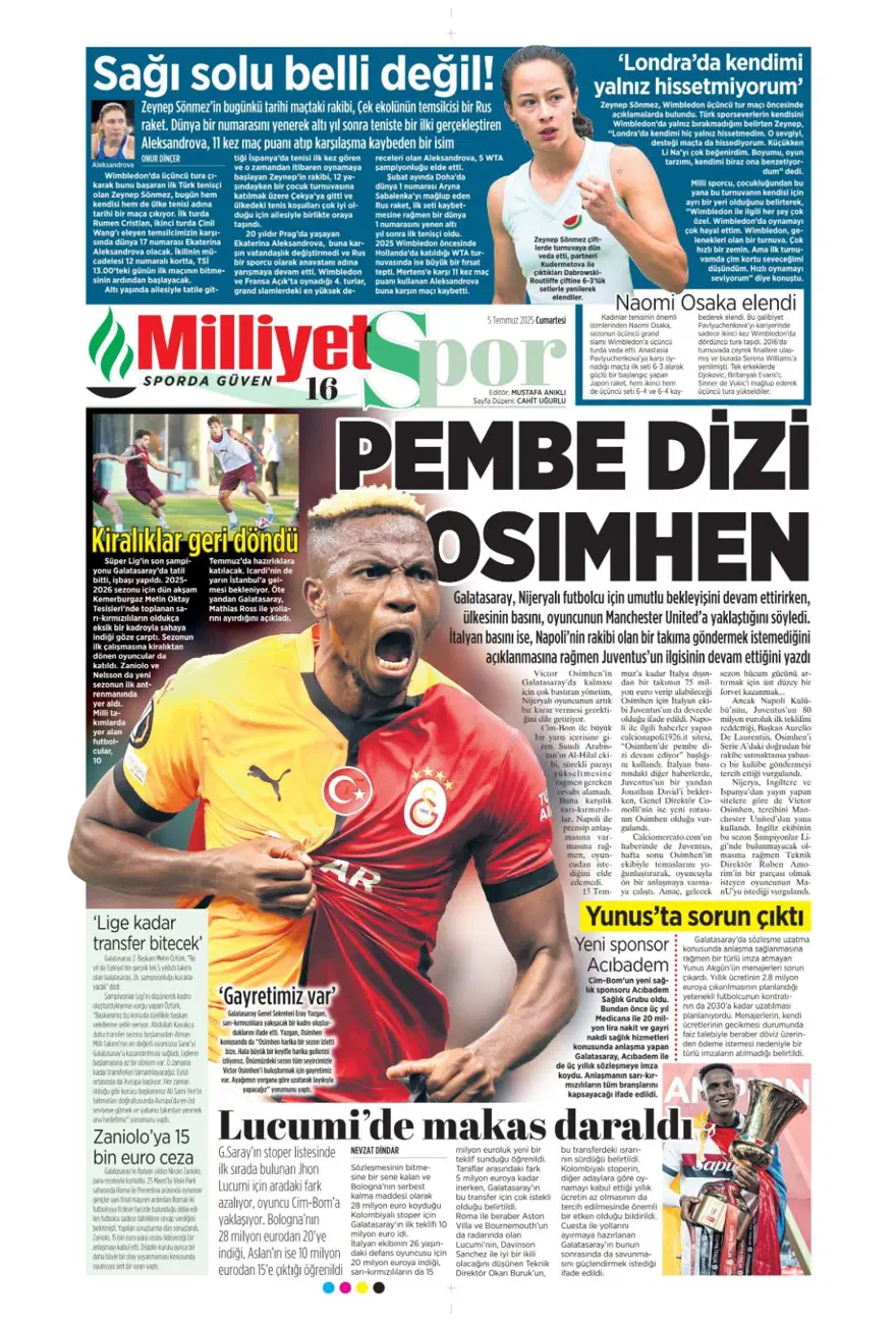 "Yine yeniden Mikautadze" (5 Temmuz 2025 spor manşetleri) 9