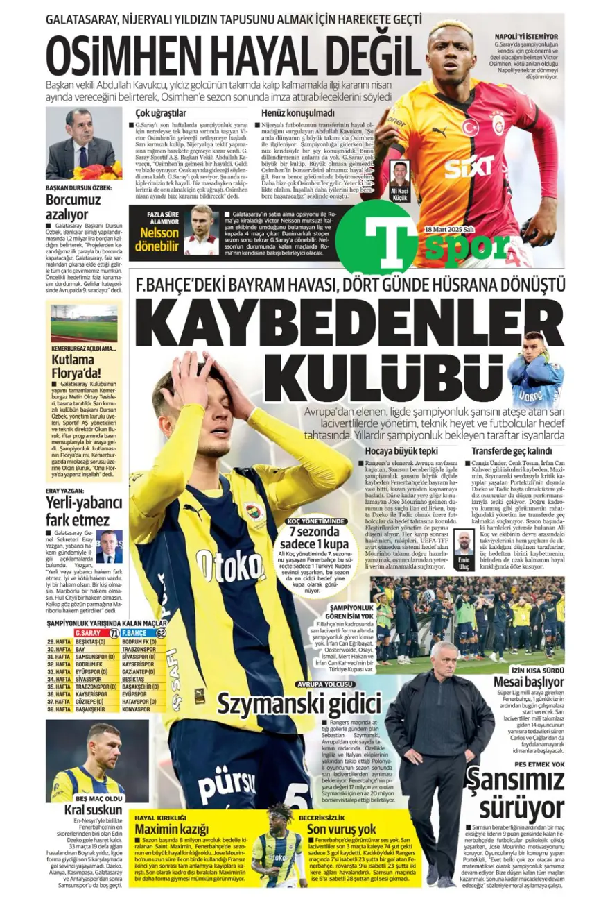 "Osimhen için iki seçenek var" (18 Mart 2025 spor manşetleri) 4