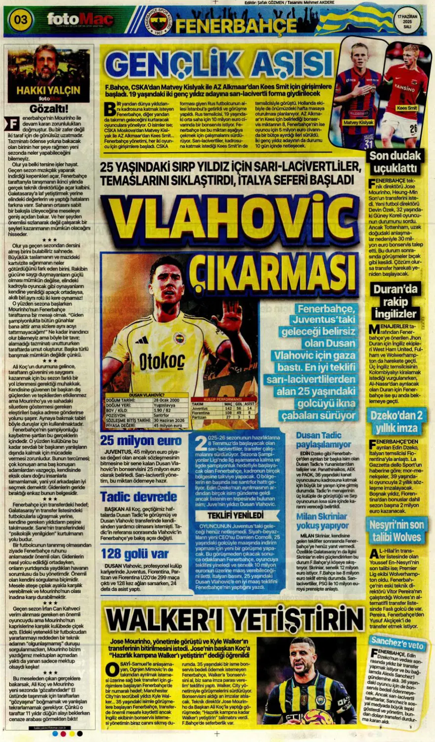 "Çalhanoğlu geri sayımı" (17 Haziran 2025 spor manşetleri) 10