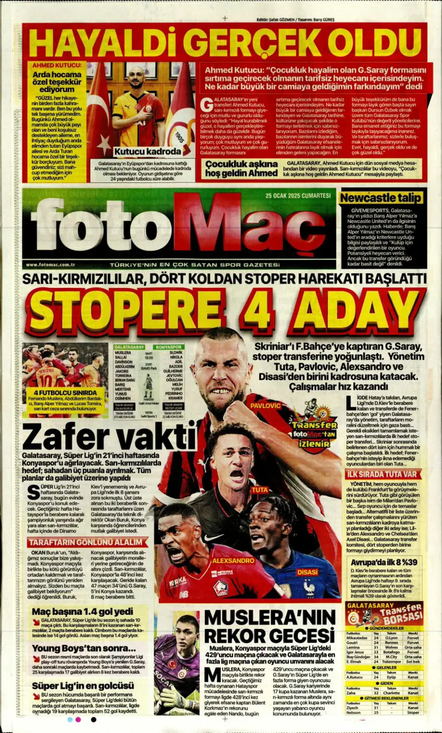 "Aslan'dan Talisca atağı" (25 Ocak 2025 spor manşetleri) 19