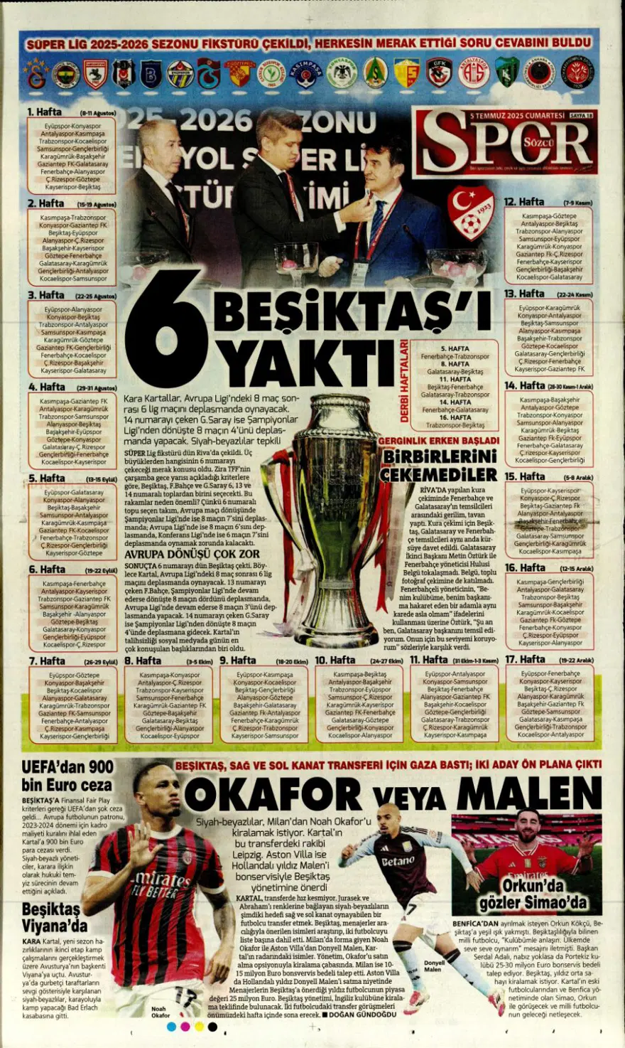 "Yine yeniden Mikautadze" (5 Temmuz 2025 spor manşetleri) 14