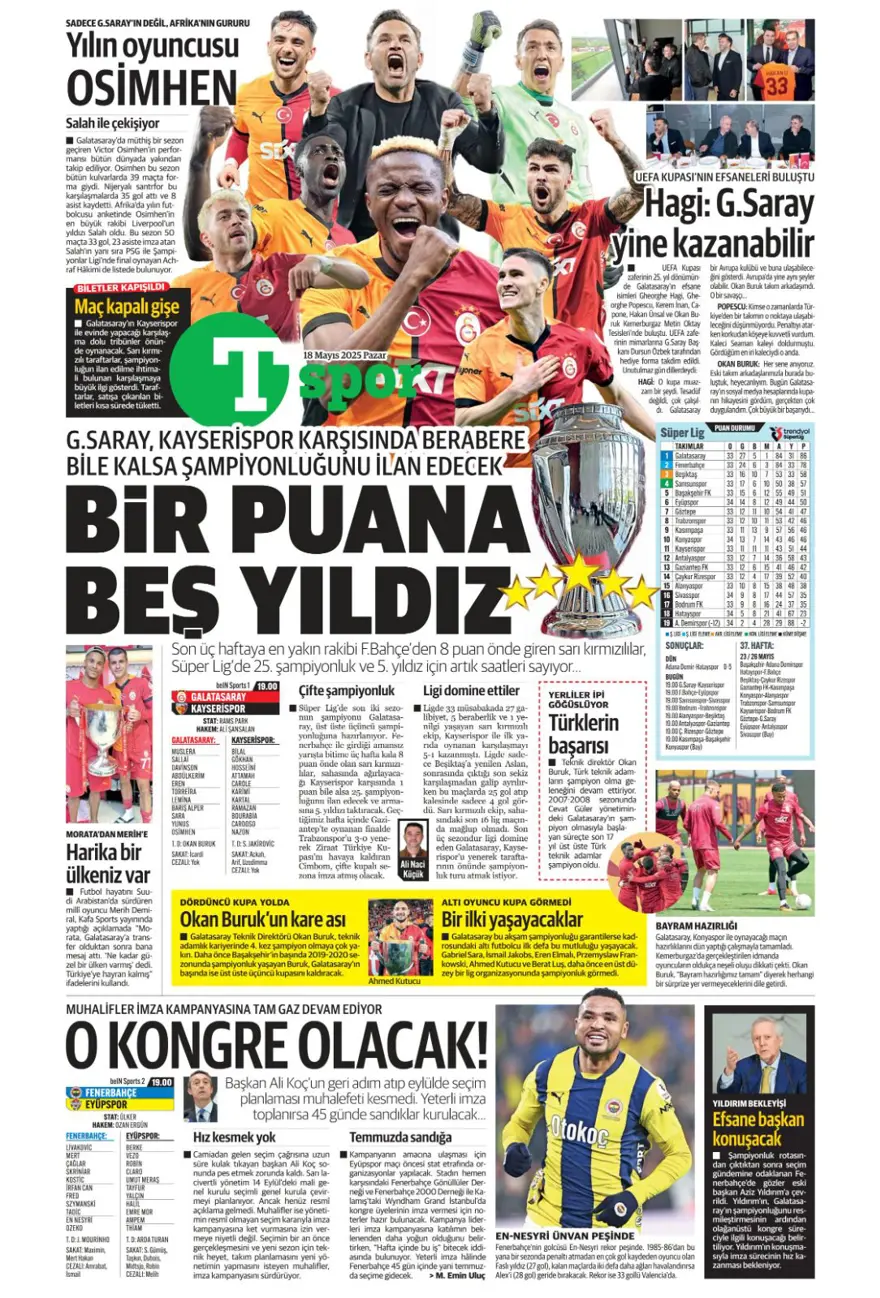 "Devler Ligi hediyesi Silva" (18 Mayıs 2025 spor manşetleri) 26 "Devler Ligi hediyesi Silva" (18 Mayıs 2025 spor manşetleri) 26