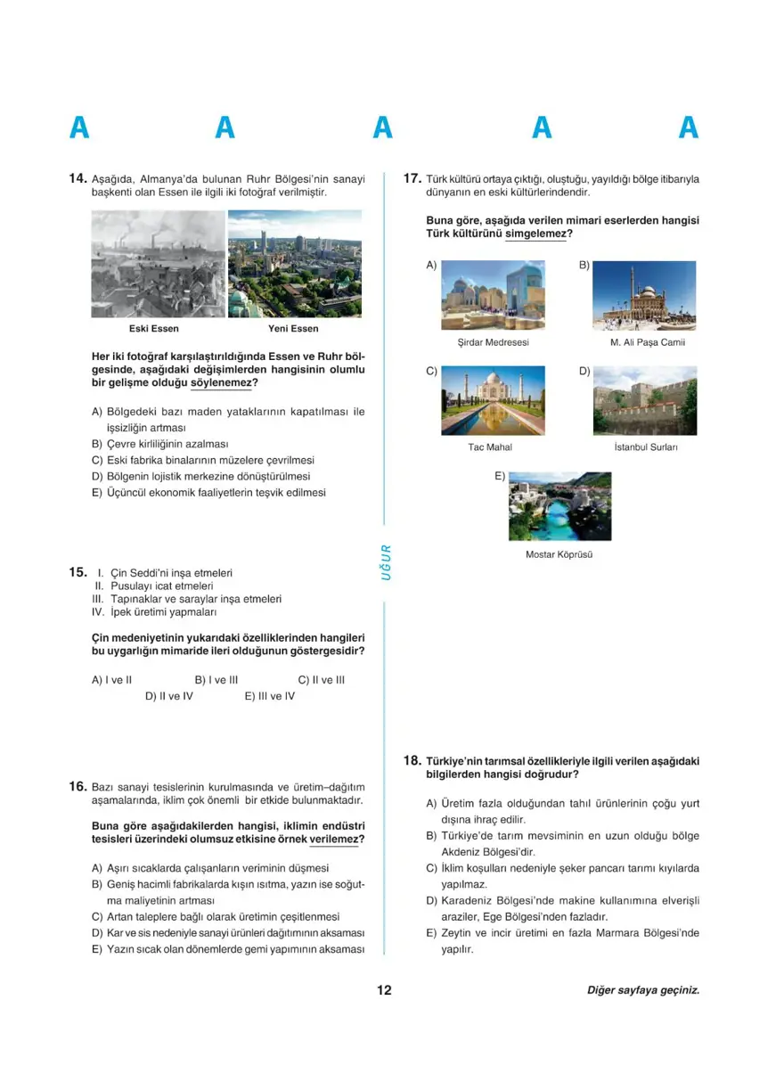 Uğur Okulları YKS - AYT deneme sınavı 11 Uğur Okulları YKS - AYT deneme sınavı 11