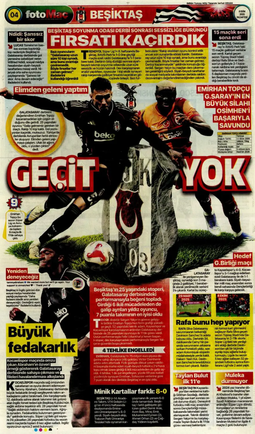 "İki ileri, bir geri" (6 Ekim 2025 spor manşetleri) 5 "İki ileri, bir geri" (6 Ekim 2025 spor manşetleri) 5