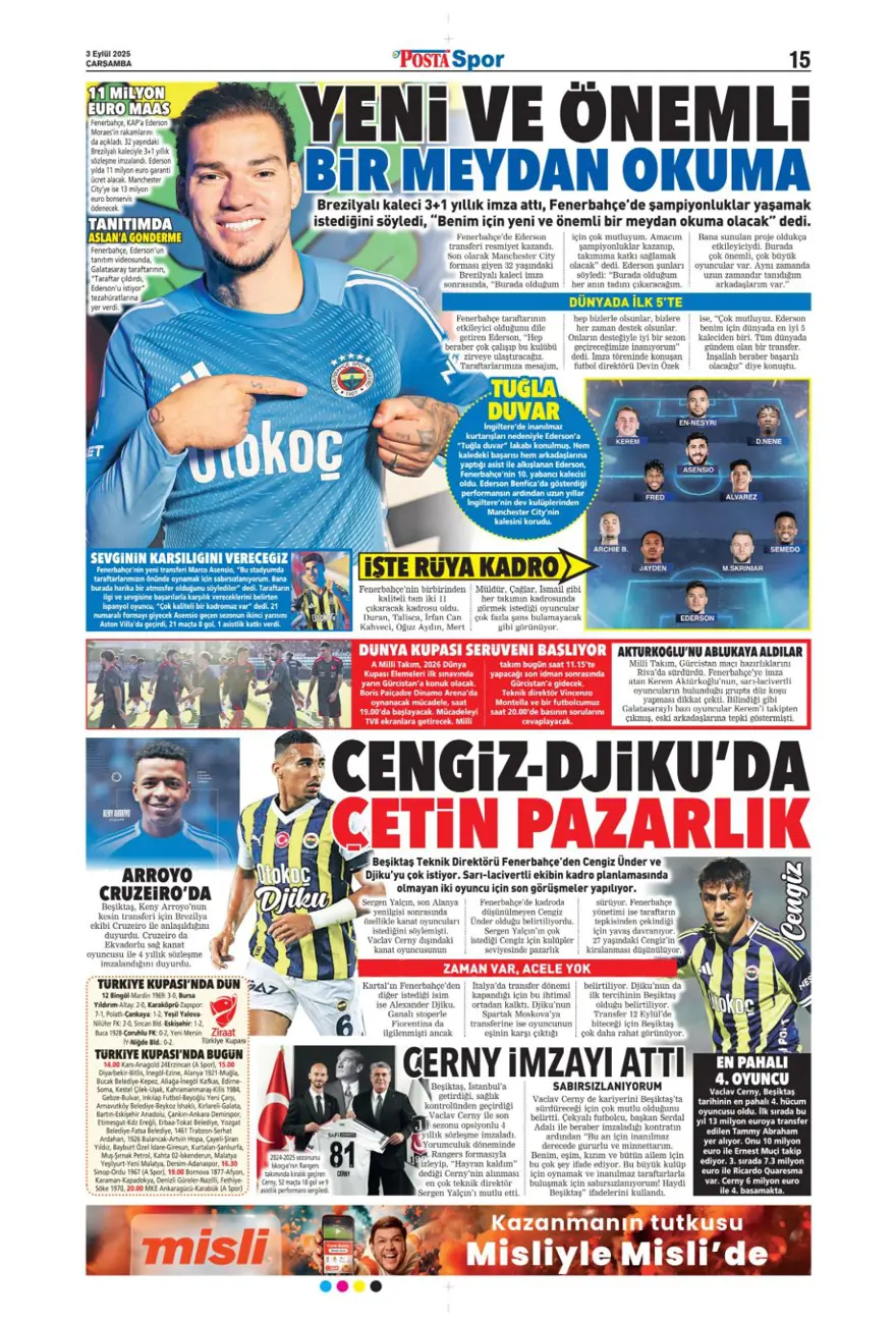 "Transfer çılgınlığı" (3 Eylül spor manşetleri) 13