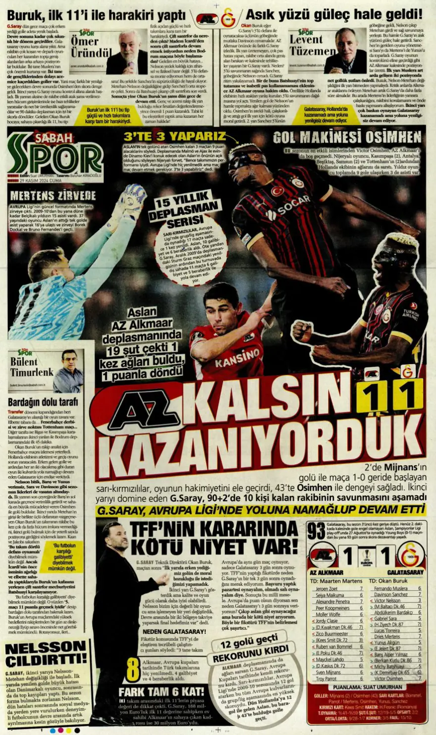 "Avrupa'da Fener alayı" (29 Kasım 2024 spor manşetleri) 27