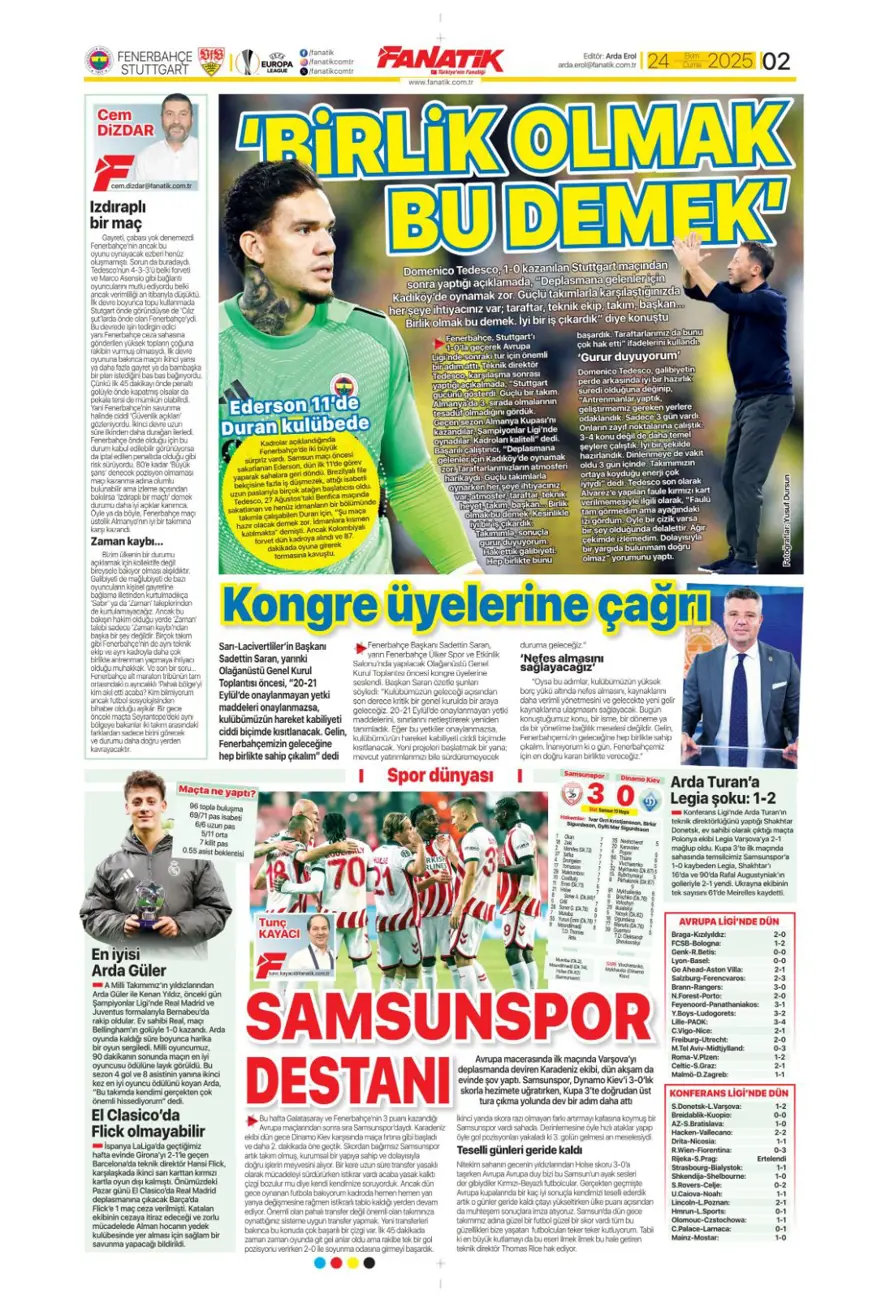 "Kadıköy canavarı" (24 Ekim 2025 spor manşetleri) 4