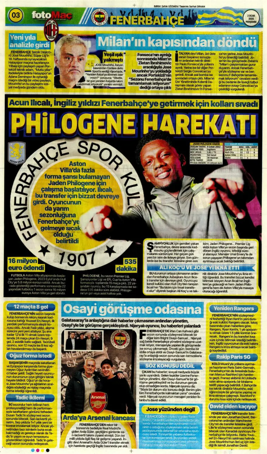 "Galatasaray'da Sane bombası" (2 Ocak 2025 spor manşetleri) 8