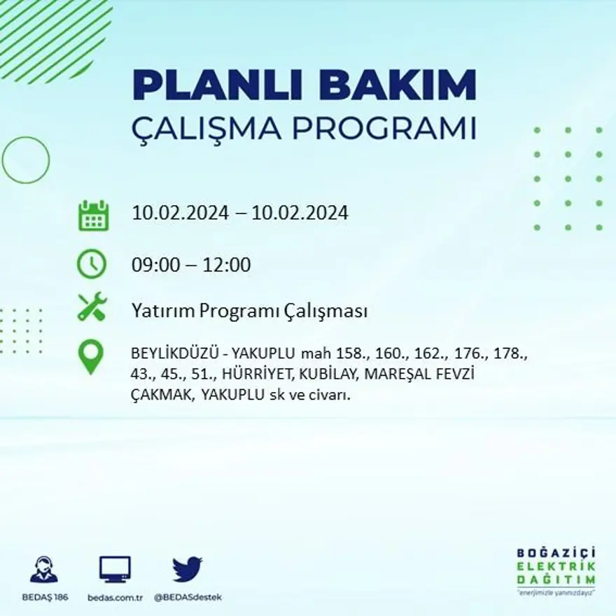 İstanbul'un 17 ilçesinde elektrik kesintisi yaşanacak: Elektrikler ne zaman gelecek? (10 Şubat BEDAŞ kesinti programı) 10 İstanbul'un 17 ilçesinde elektrik kesintisi yaşanacak: Elektrikler ne zaman gelecek? (10 Şubat BEDAŞ kesinti programı) 10