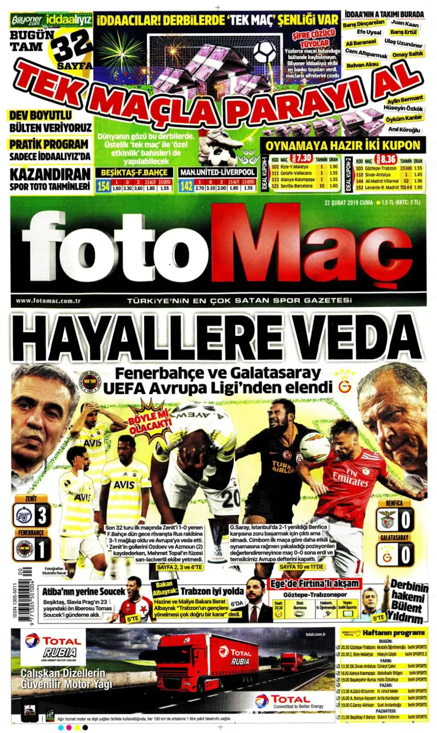 Günün spor manşetleri (22 Şubat 2019) 2