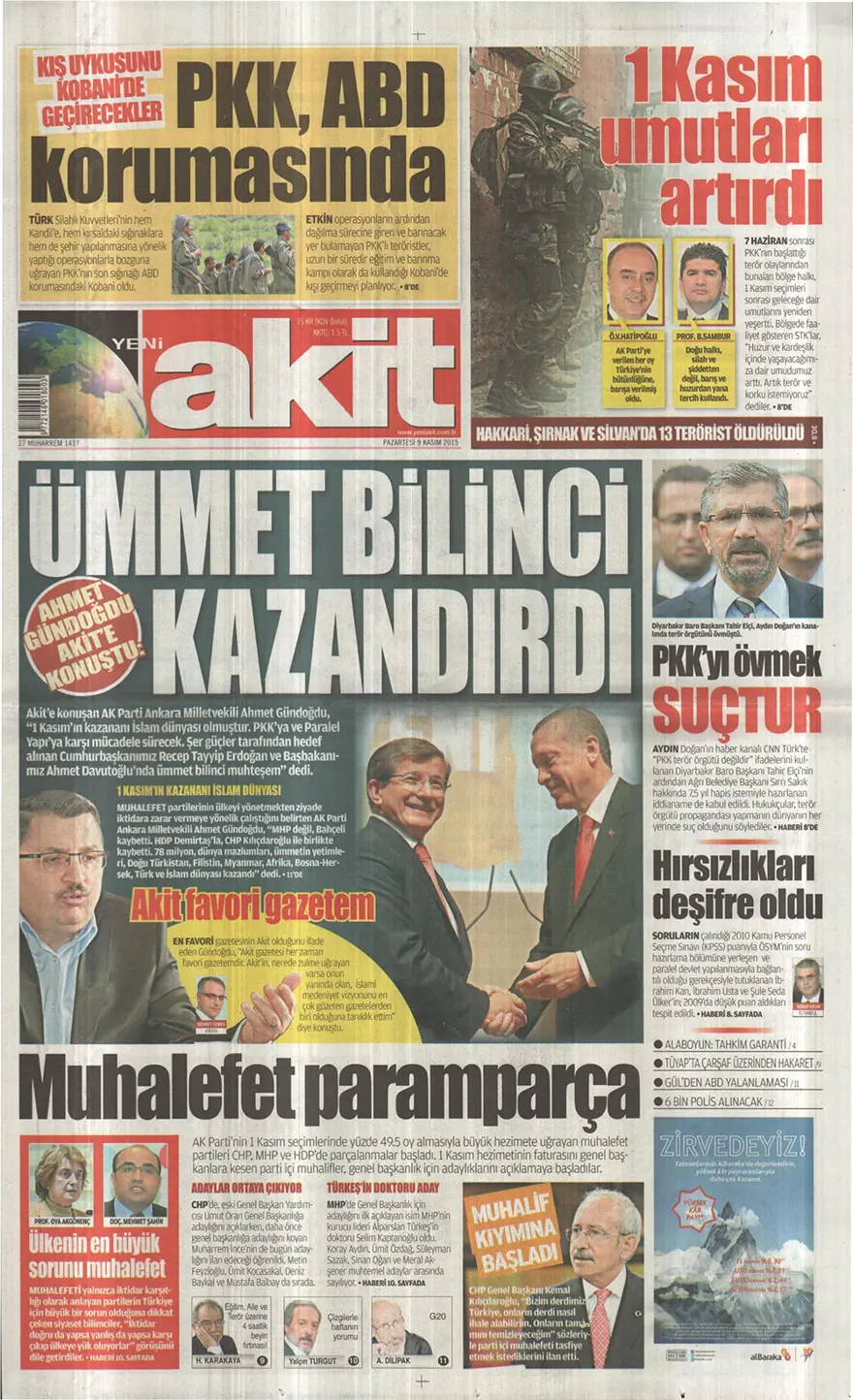 Günün gazete manşetleri - 9 Kasım 2015 15