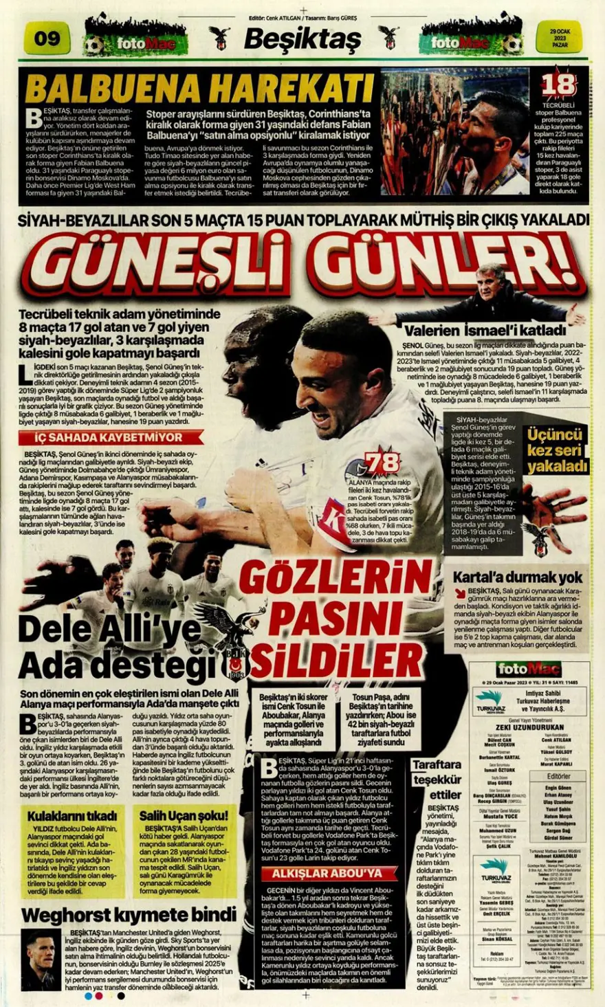 Günün spor manşetleri (29 Ocak 2023) 