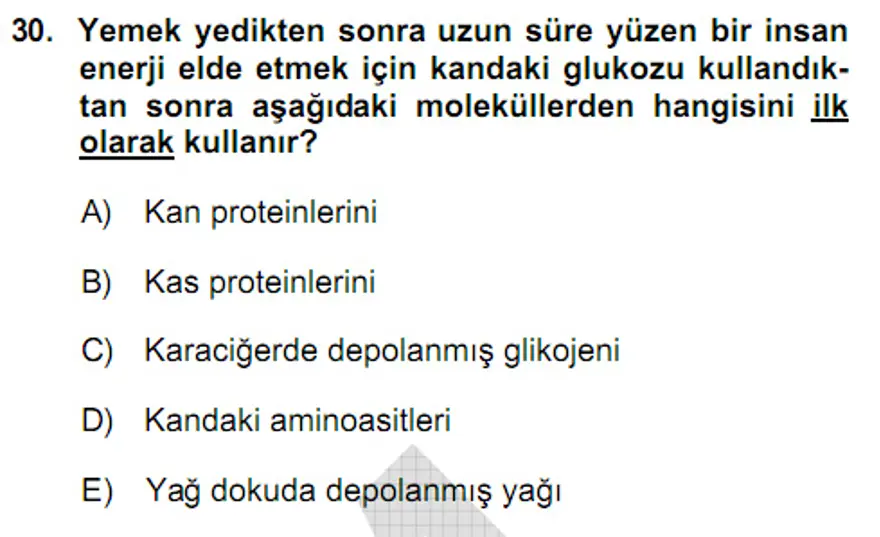 YGS Fen Bilimleri Soruları ve Yanıtları 29