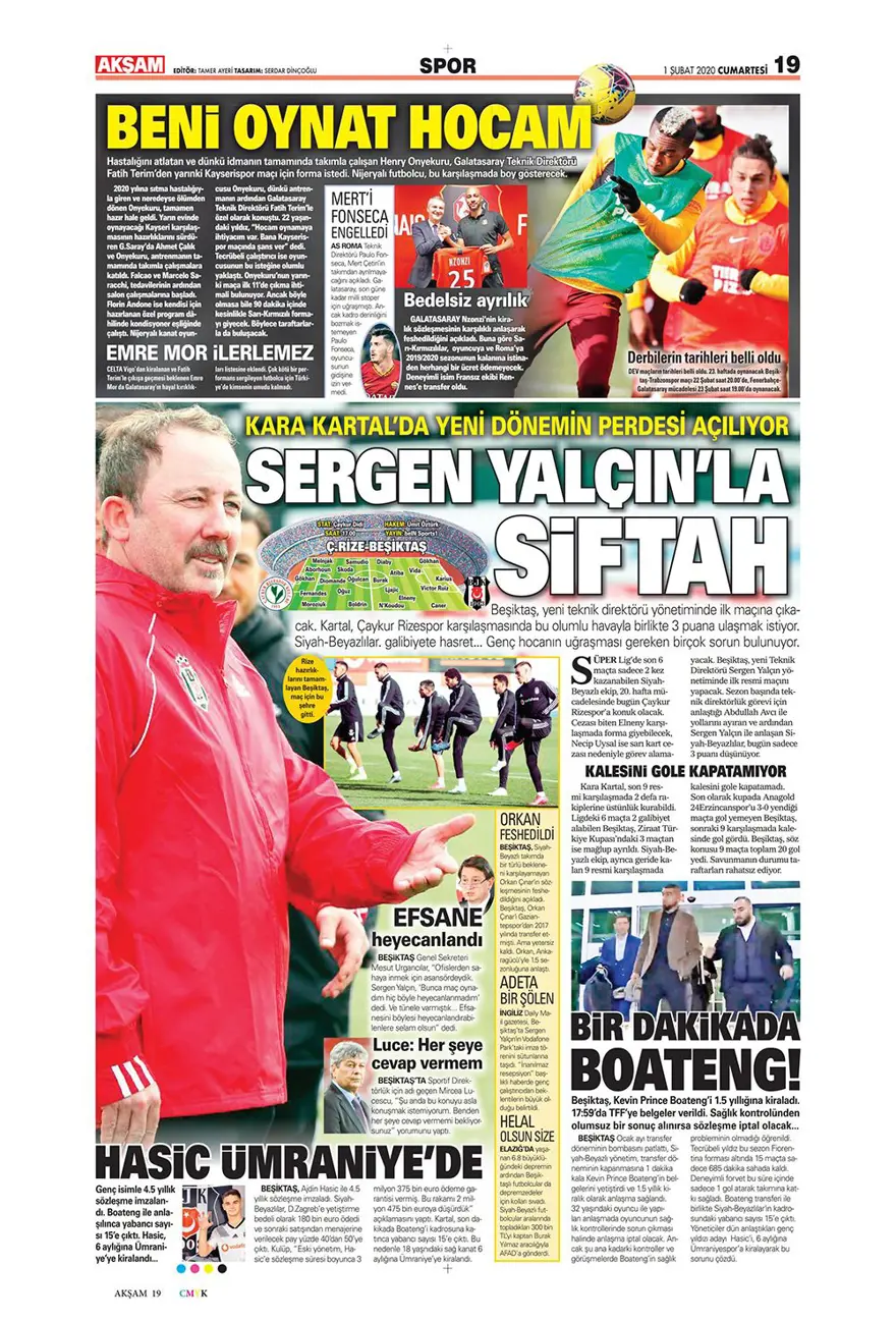 Günün spor manşetleri (1 Şubat 2020) 5