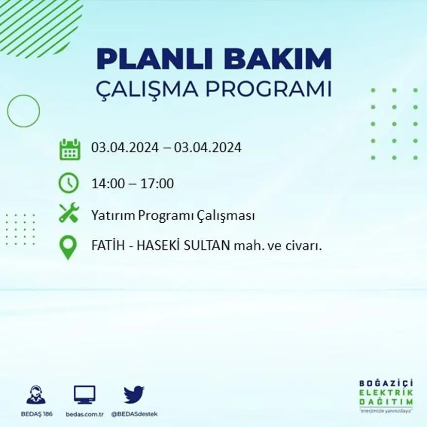 İstanbul'un 19 ilçesinde elektrik kesintisi: Elektrikler ne zaman gelecek? (3 Nisan tarihli BEDAŞ kesinti programı) 27
