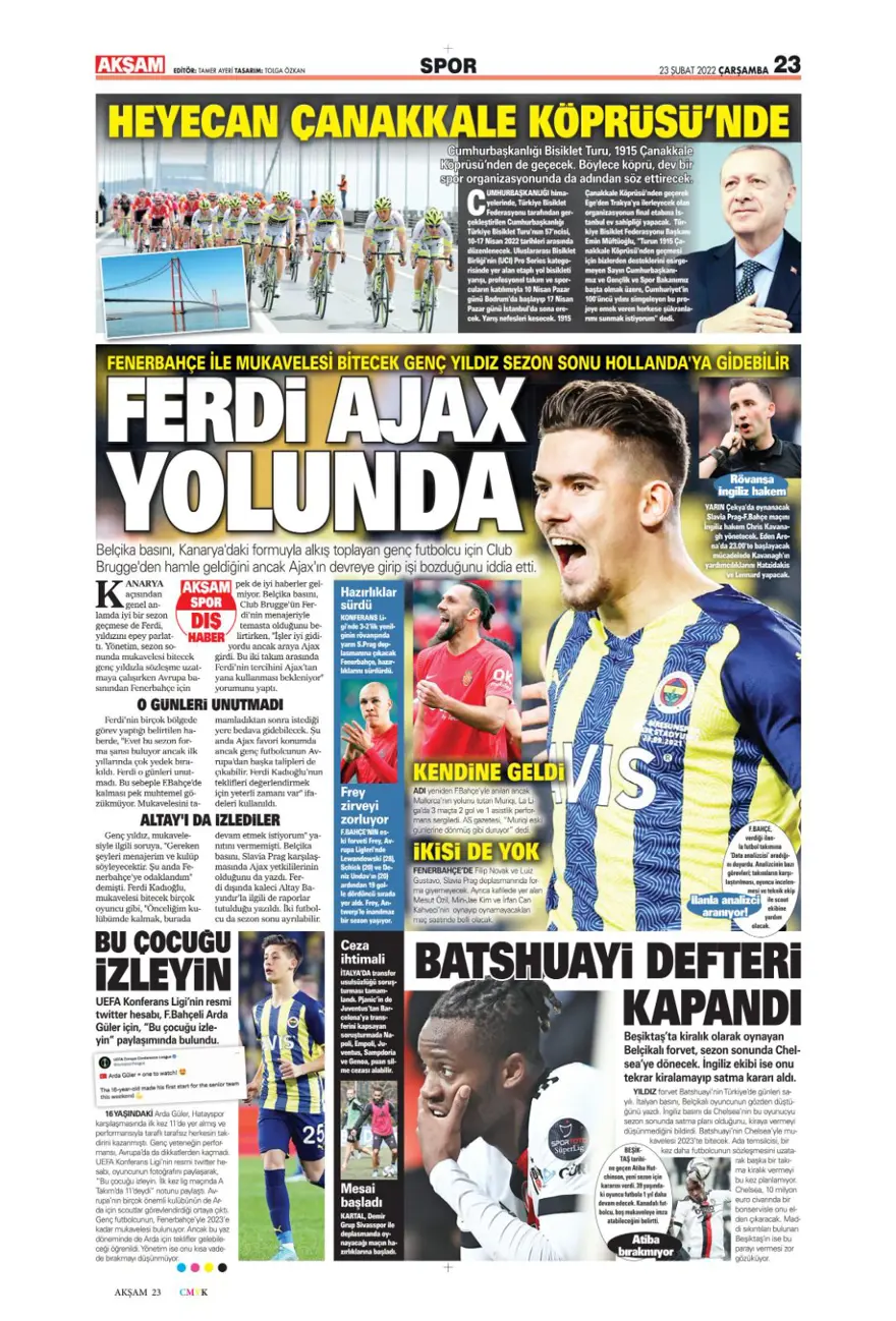 Günün spor manşetleri (23 Şubat 2022) 