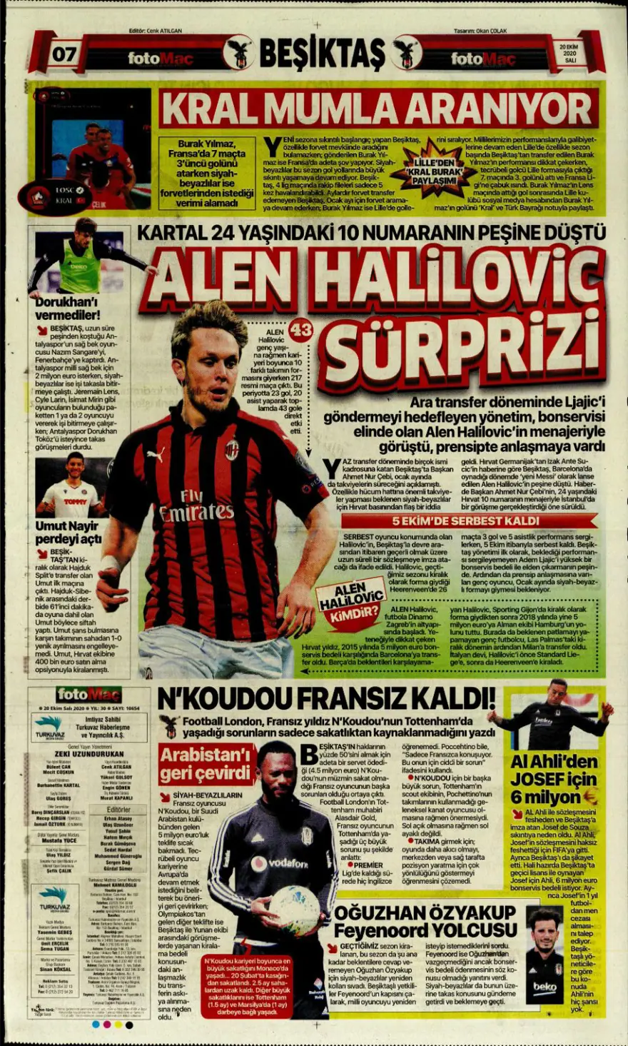 Günün spor manşetleri (20 Ekim 2020) 
