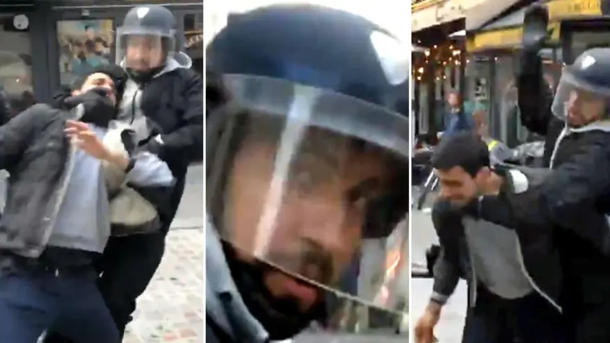 Macron'un göstericiyi darp eden korumasına gözaltı 2 Macron'un göstericiyi darp eden korumasına gözaltı 2