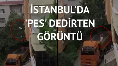 Moloz çuvallarını 3. kattan kamyona attılar