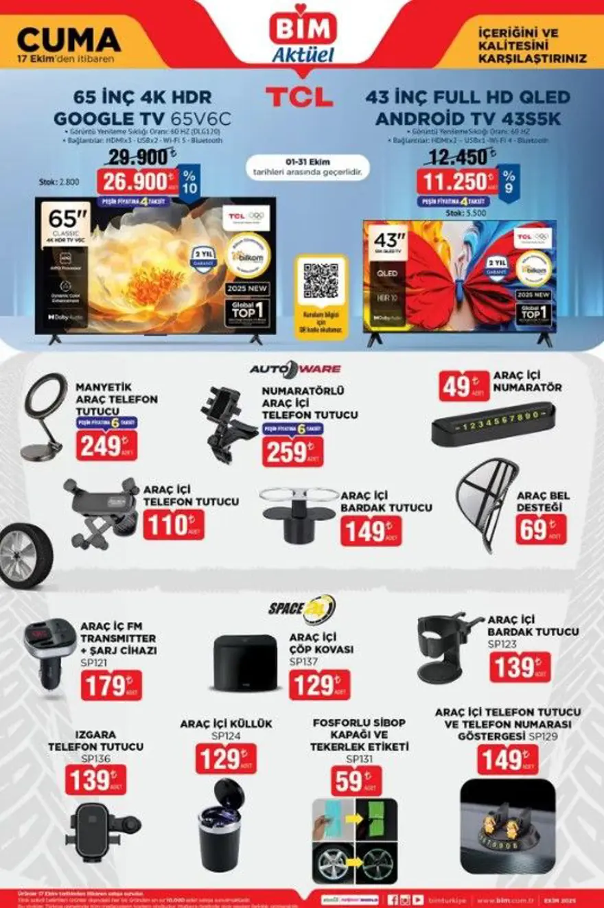SATIŞTA: BİM 17 Ekim aktüel kataloğu 2025: Cuma günü televizyon, çay makinesi, mini buzdolabı ve otomobil ürünleri geliyor 2