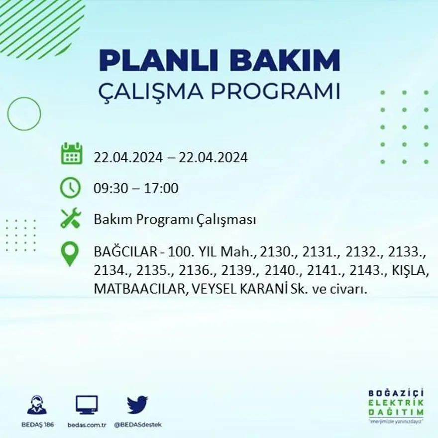 22 Nisan tarihli BEDAŞ kesinti programı: İstanbul'un 18 ilçesinde elektrik kesintisi: Elektrikler ne zaman gelecek? 5 22 Nisan tarihli BEDAŞ kesinti programı: İstanbul'un 18 ilçesinde elektrik kesintisi: Elektrikler ne zaman gelecek? 5