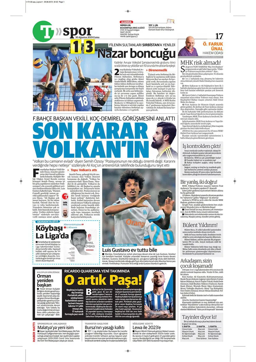 Günün spor manşetleri (30 Ağustos 2019) 15
