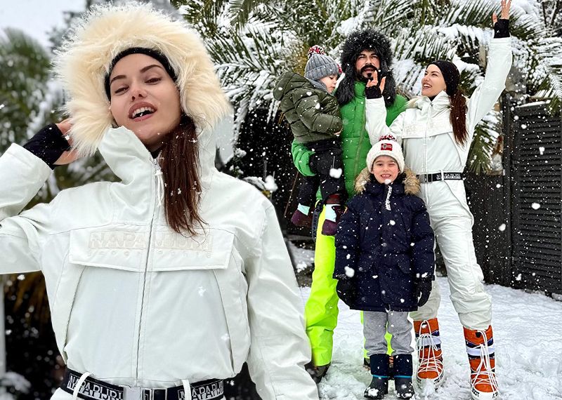 Fahriye Evcen ile Burak Özçivit karın keyfini çıkardı! Aile pozları gündem oldu