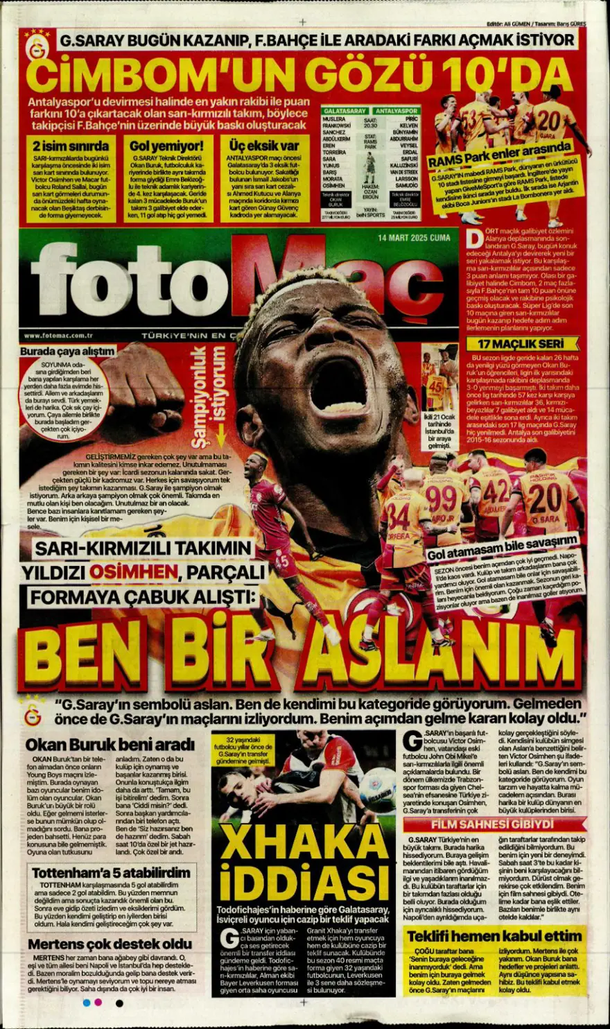 "Yazık oldu" (14 Mart 2025 spor manşetleri) 6