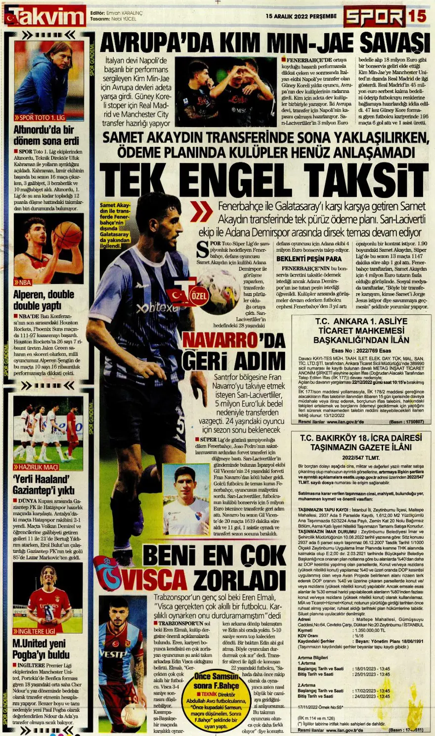 Günün spor manşetleri (15 Aralık 2022) 12 Günün spor manşetleri (15 Aralık 2022) 12