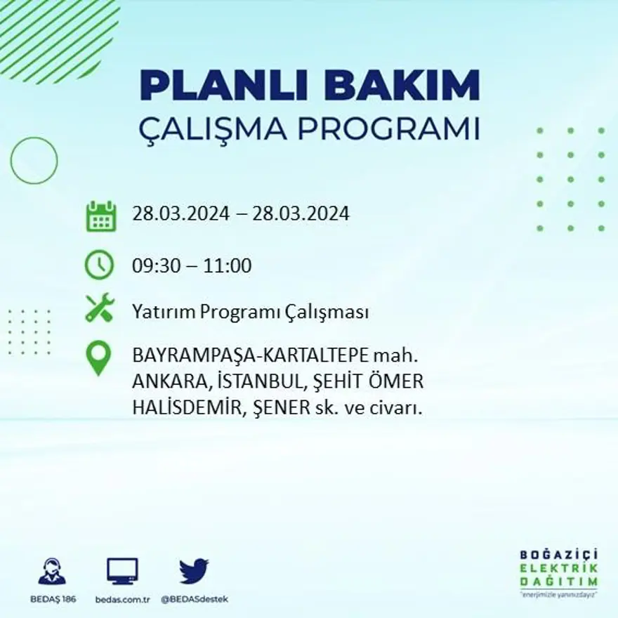 İstanbul'un 19 ilçesinde elektrik kesintisi: Elektrikler ne zaman gelecek? (28 Mart tarihli BEDAŞ kesinti programı) 16