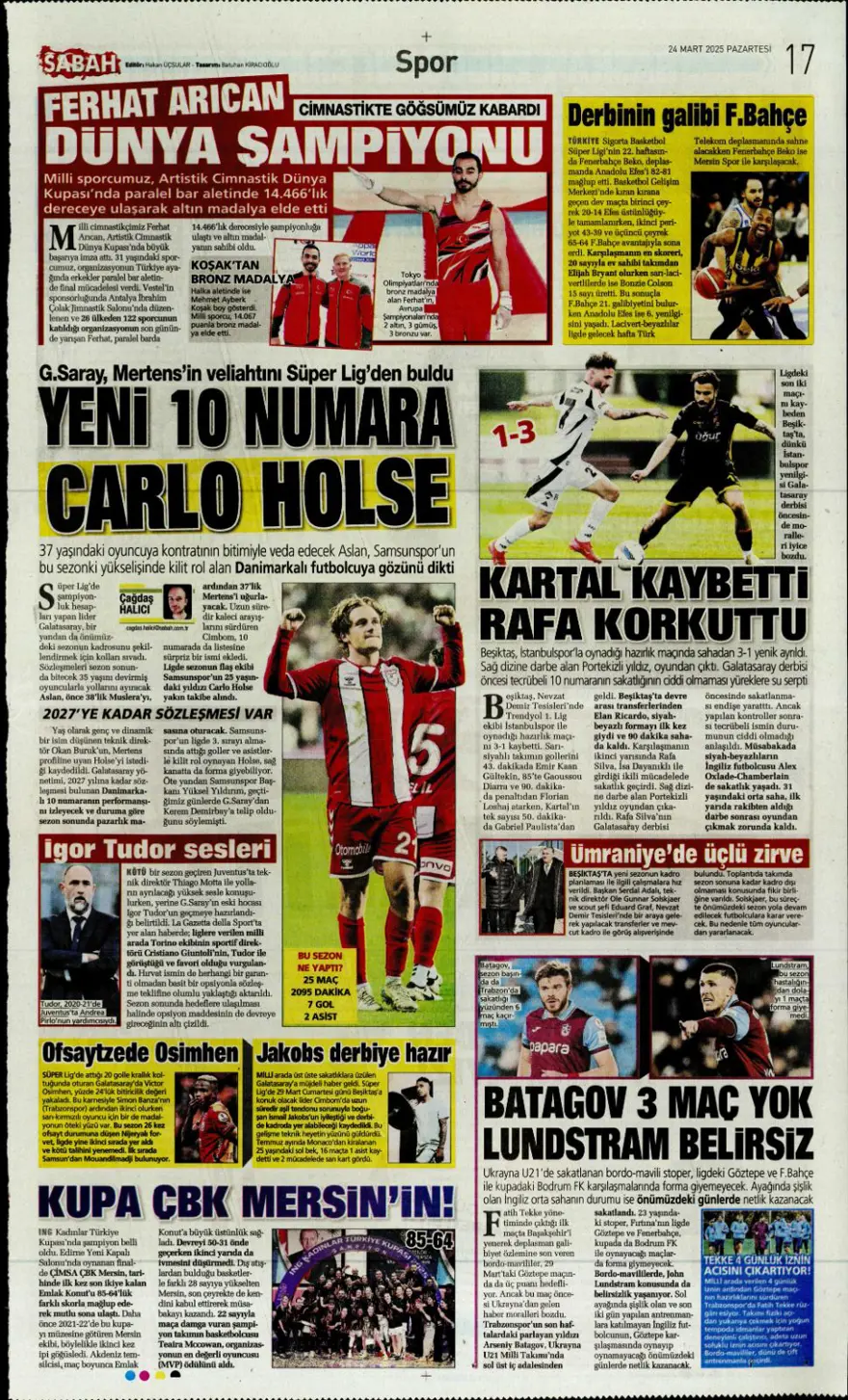 "Türkiye devler liginde" (24 Mart 2025 spor manşetleri) 6