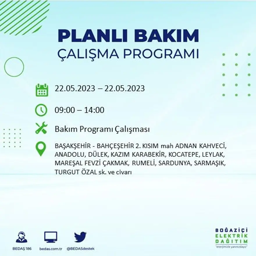 İstanbul'un 22 ilçesinde elektrik kesintisi: Elektrikler ne zaman gelecek? (22 Mayıs BEDAŞ planlı elektrik kesintisi) 17