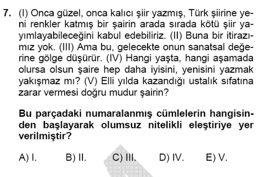 YGS Türkçe Soru ve Yanıtları 6