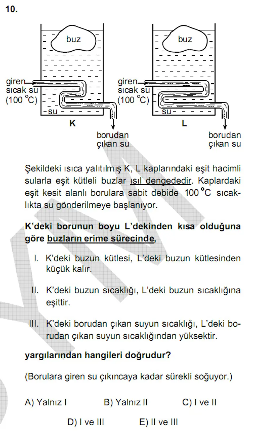 YGS Fen Bilimleri Soruları ve Yanıtları 9