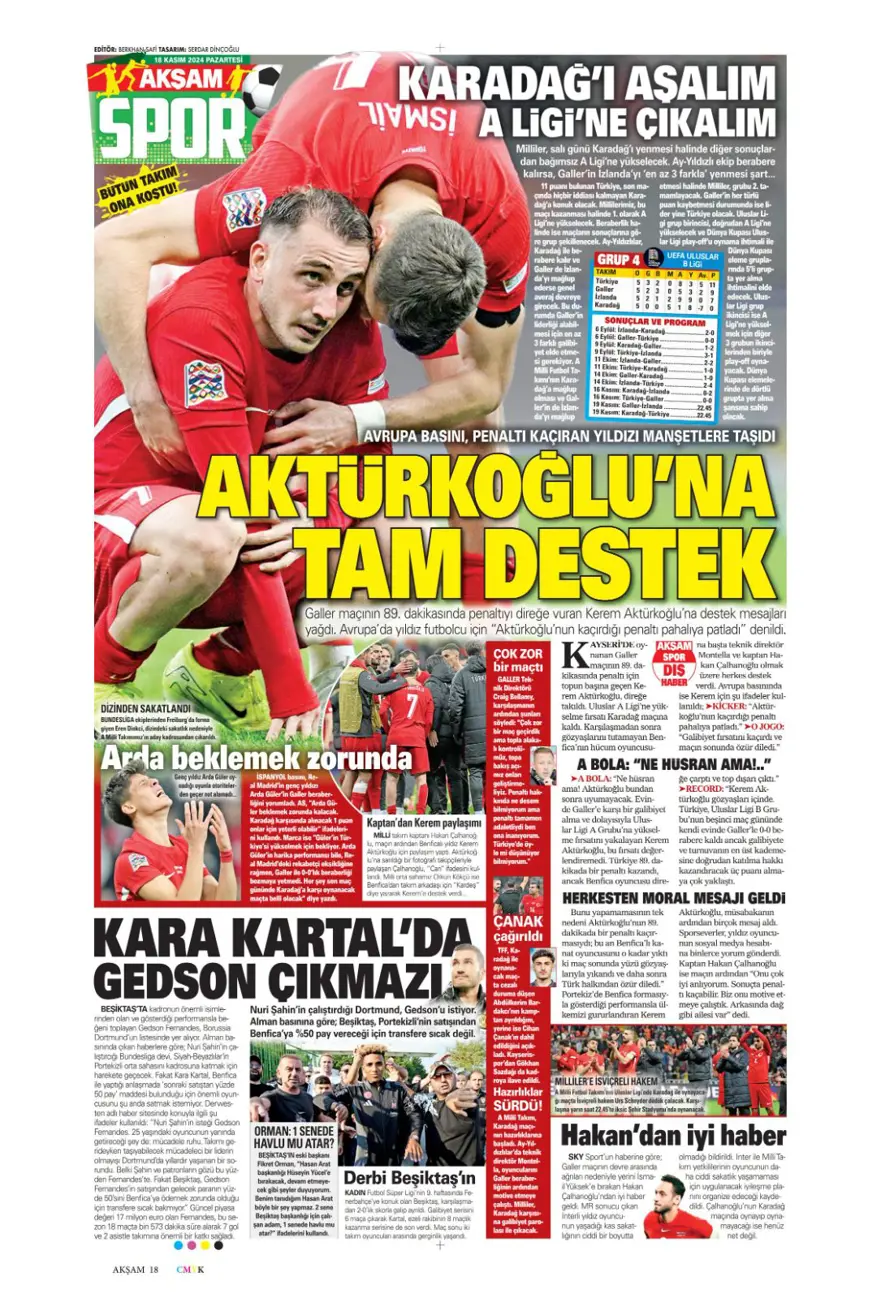 “Fenerbahçe’de dev takas” (18Kasım 2024 spor manşetleri) 2