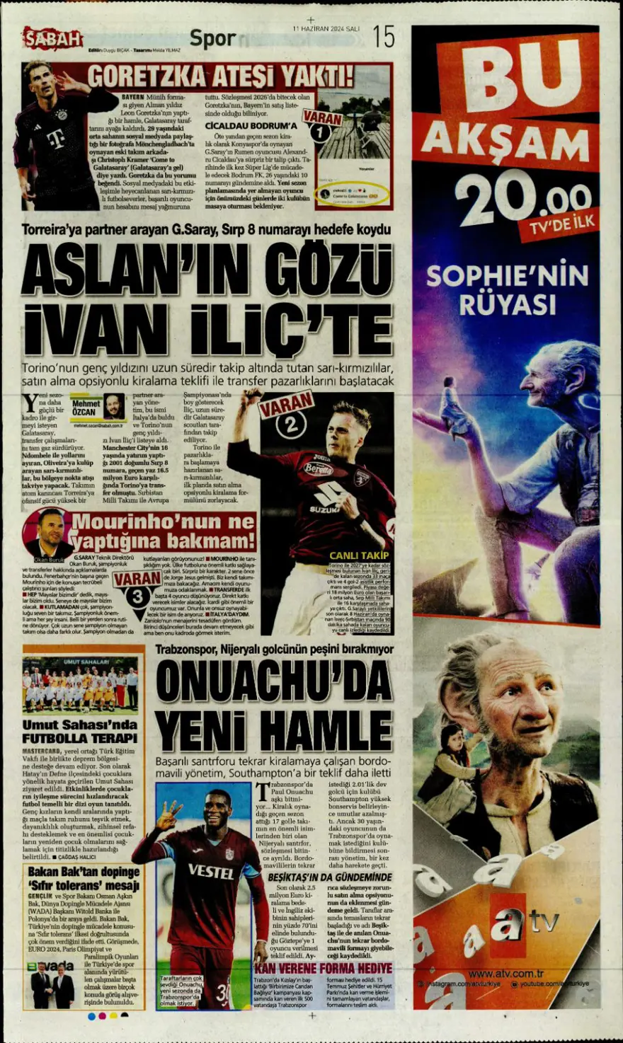 "Fenerbahçe'den Mane bombası" (11 Haziran 2024 spor manşetleri) 6