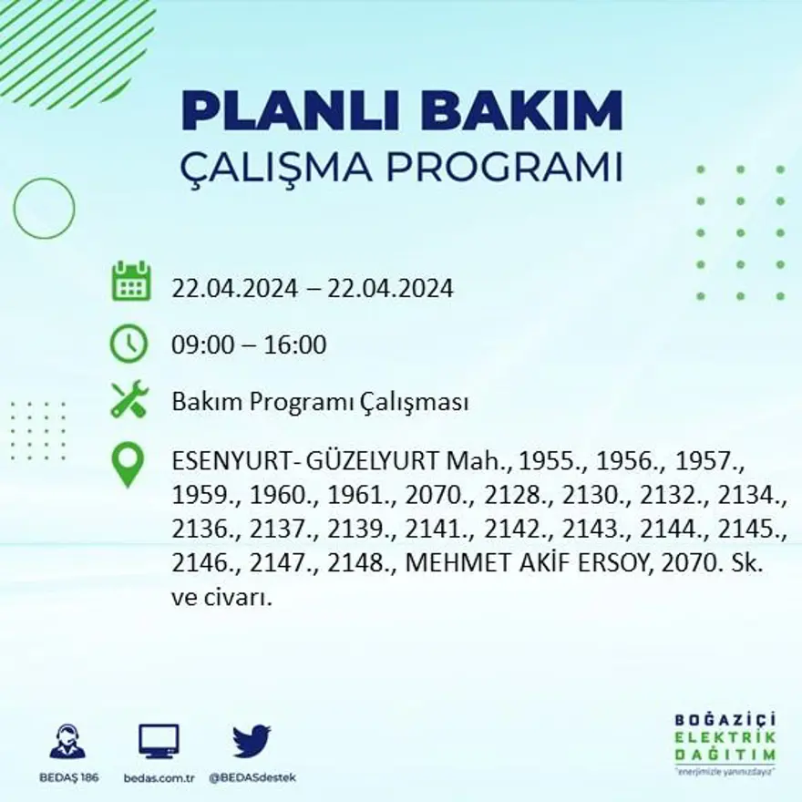22 Nisan tarihli BEDAŞ kesinti programı: İstanbul'un 18 ilçesinde elektrik kesintisi: Elektrikler ne zaman gelecek? 34 22 Nisan tarihli BEDAŞ kesinti programı: İstanbul'un 18 ilçesinde elektrik kesintisi: Elektrikler ne zaman gelecek? 34
