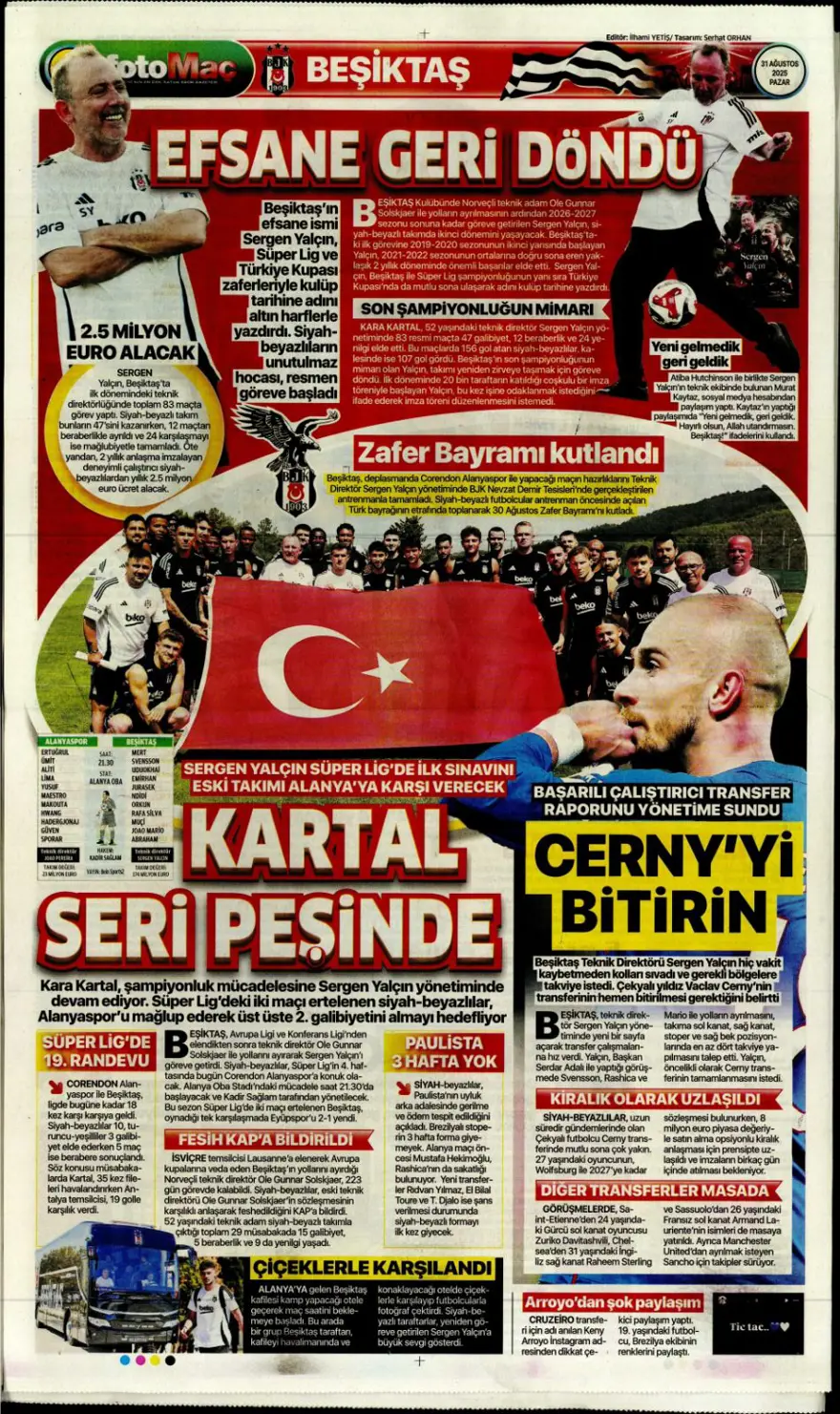 "Ya Kartal ya Schmidt" (31 Ağustos spor manşetleri) 5