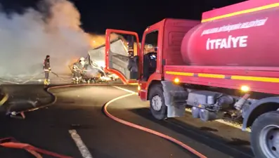 Seyir halindeki TIR alev aldı