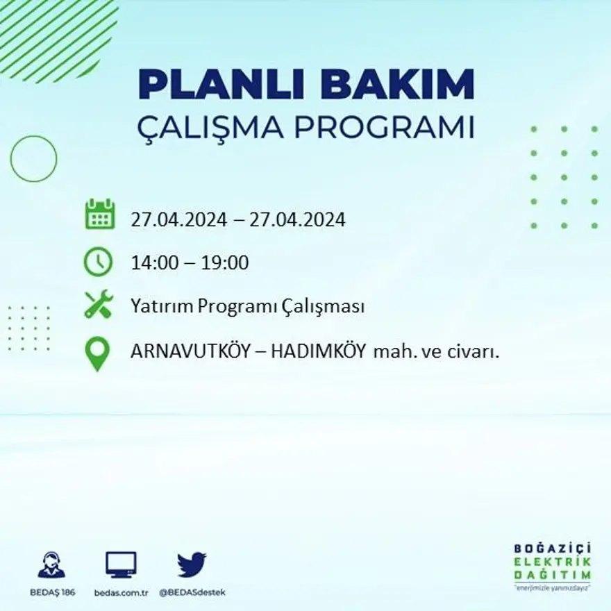 İstanbul'un 20 ilçesinde elektrik kesintisi: Elektrikler ne zaman gelecek? (27 Nisan tarihli BEDAŞ kesinti programı) 5 İstanbul'un 20 ilçesinde elektrik kesintisi: Elektrikler ne zaman gelecek? (27 Nisan tarihli BEDAŞ kesinti programı) 5