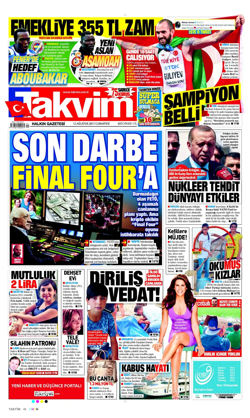 Günün gazete manşetleri - 12.08.2017 11 Günün gazete manşetleri - 12.08.2017 11
