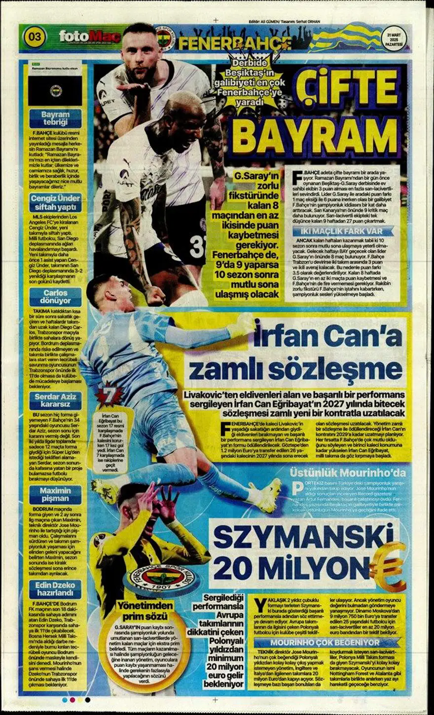 "Aslan'da büyük yemin" (31 Mart 2025 spor manşetleri) 22