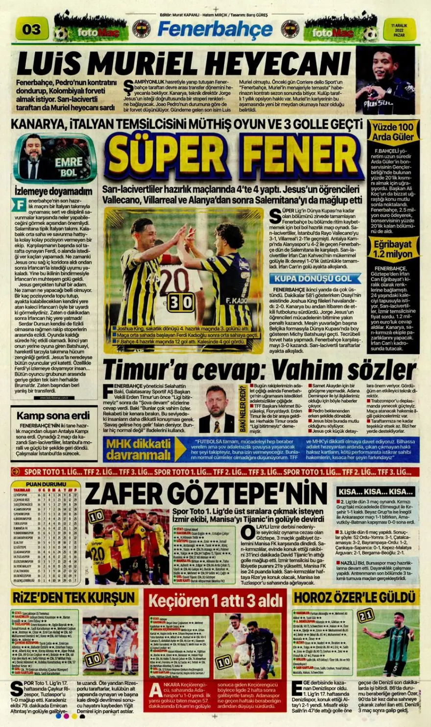 Günün spor manşetleri (11 Aralık 2022) 25