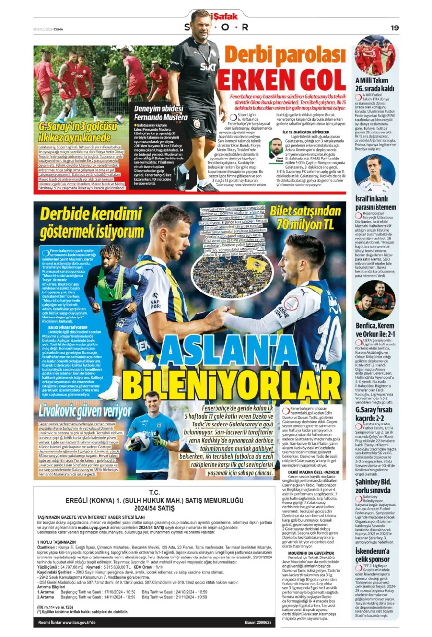 "520 milyon euroluk derbi" (20 Eylül 2024 spor manşetleri) 18