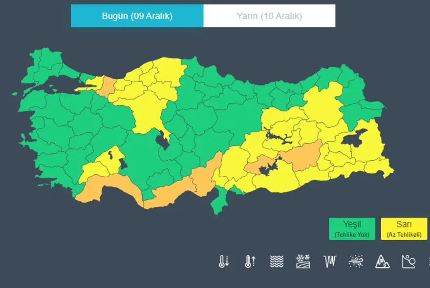 36 İL İÇİN SARI VE TURUNCU KODLU UYARI 3